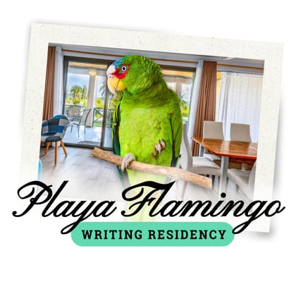 Photo of Playa Flamingo logo, bird, and residency housing.